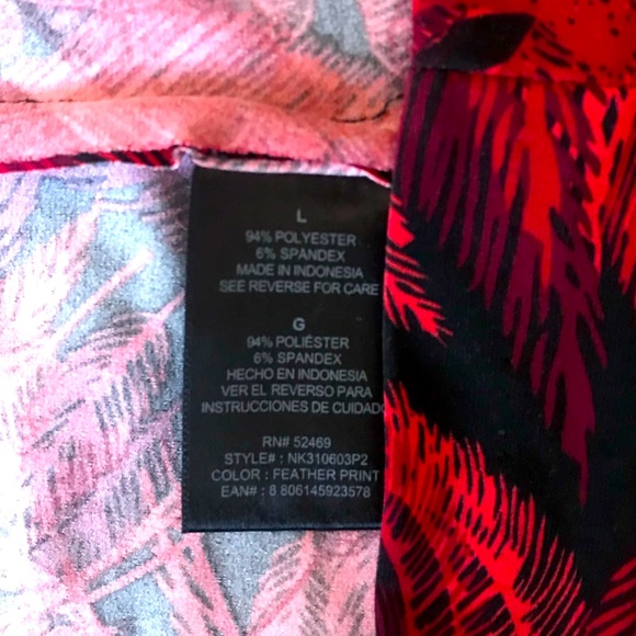 Norma Kamali red & black feather print faux wrap ls jersey dress size L in EUC - Picture 13 of 15
